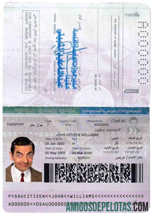 Passaporte da Arábia Saudita exemplo real